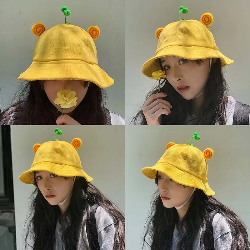 Unisex Summer Bucket Hat Sun Protection Corduroy Bean Sprouts Cartoon Animal casual Fisherman Hat