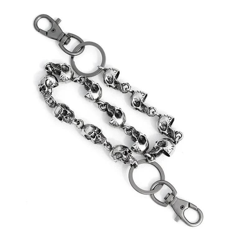 59CM Men\'s Waist Key Chain Skull Head Metal Vintage Hip Hop Gothic Punk Skeleton Pants Trousers Jean Biker Wallet Key Ring DW55