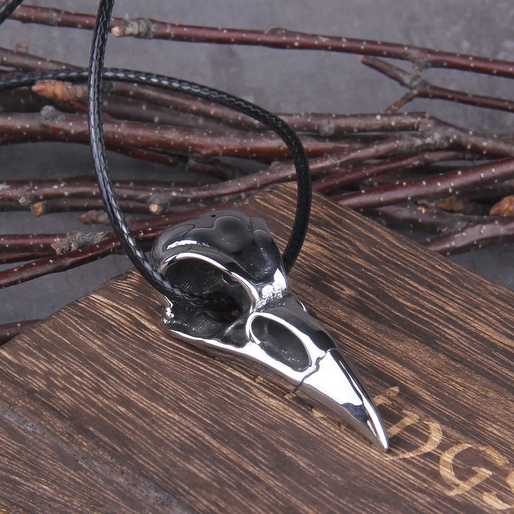 Mini Raven Skull Necklace Stainless steel Replica Raven Magpie Crow Poe Steampunk Gift Idea Zombie Gift