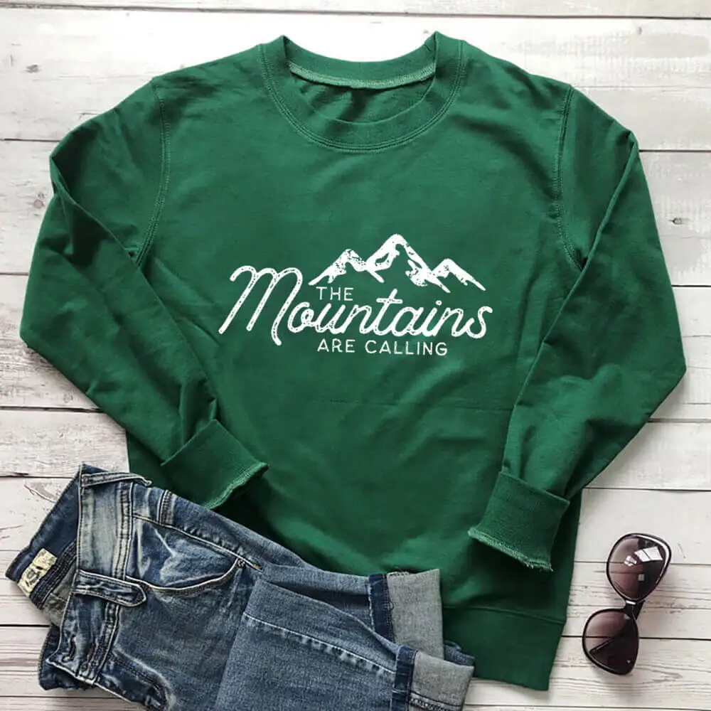 The Mountains Are Calling Printed 100%Cotton Sweatshirt Unisex Autumn Winter Casual O-Neck Long Sleeve Tops Team Hiking Top