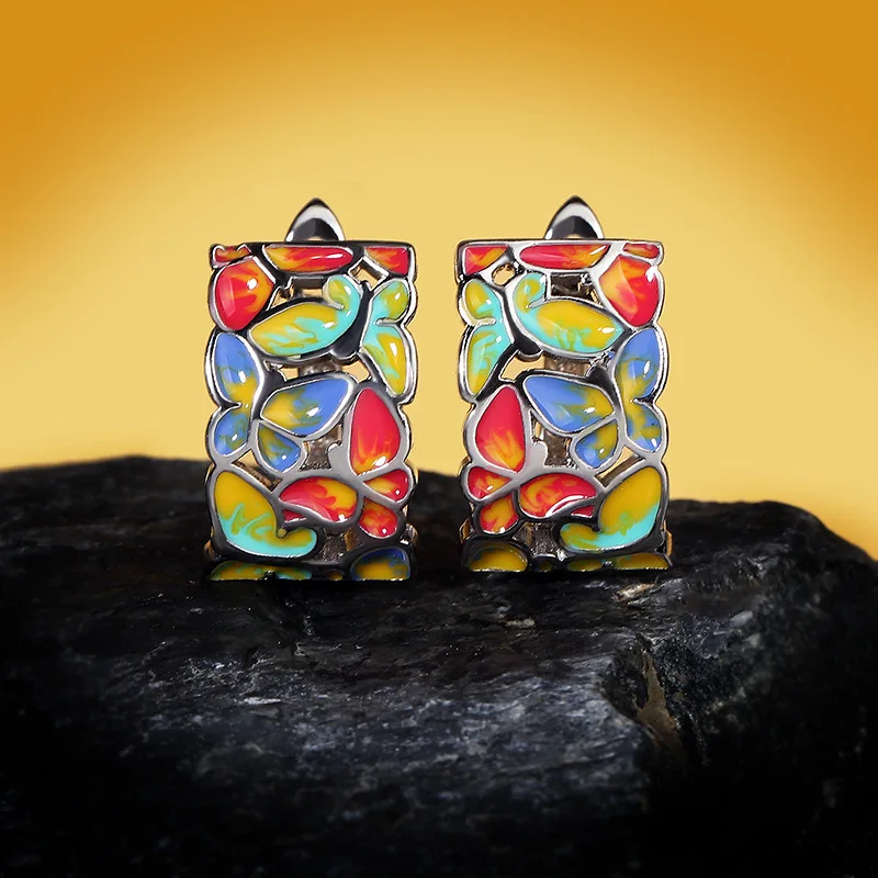 Fashion temperament niche color butterfly earrings female enamel glaze super fairy flower ear clip without pierced earring