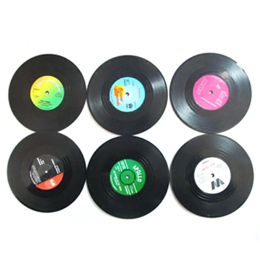 Retro Plastic Vinyl Record Coaster Cup Mat Black Retro Mug Coaster Pad Heat-resistant Non Slip Hot Drink Holder Home Decor