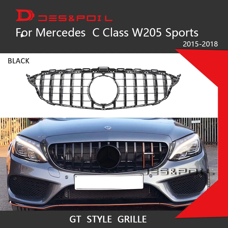 C Class W205 GT Grille Panamericana Grid Auto Front Bumper Racing Grill Sports AMG Line Only 2015-2018 C180 C200 C220 C250 C43