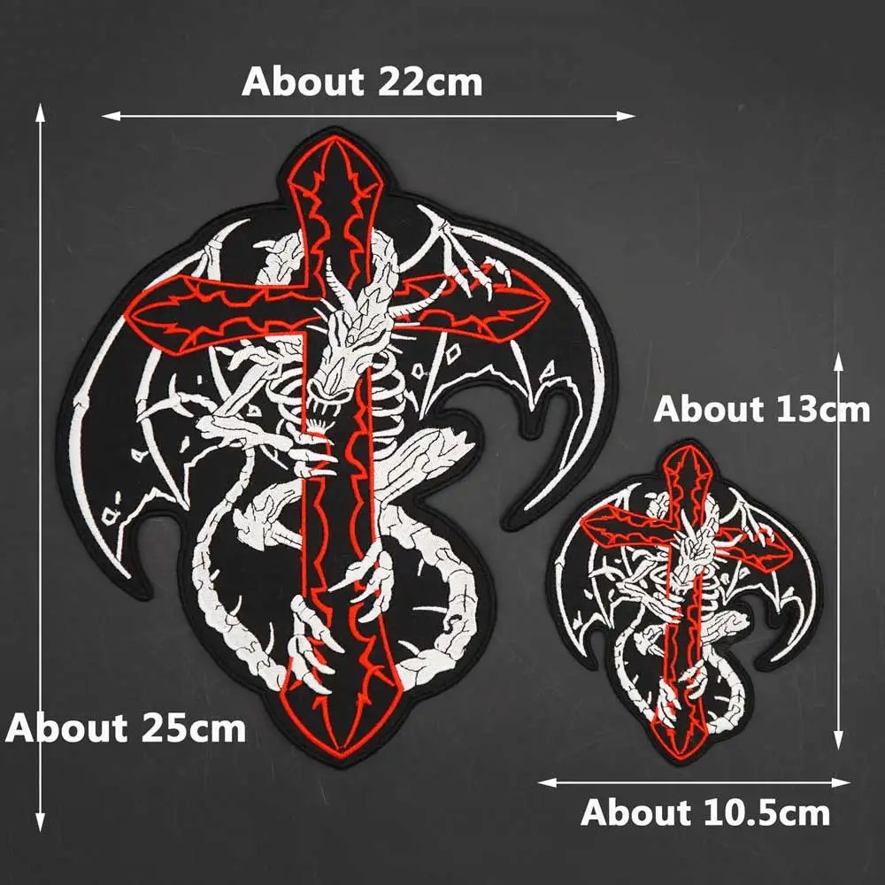 Red Cross Dragon Large Size Embroidered Punk Biker Patches Clothes Stickers Apparel Accessories Badge