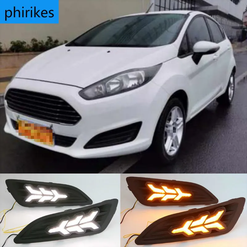 

1Pair for Ford Fiesta 2013 2014 2015 2016 LED Daytime Running Light LED DRL Fog lamp cover Yellow Turning signal Lights