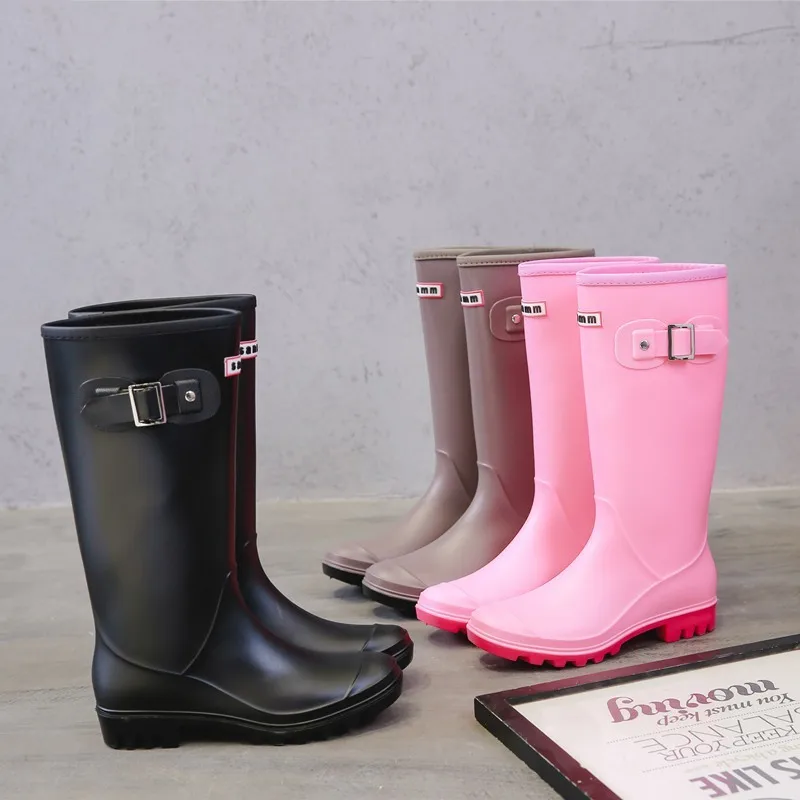 Fashion Non-slip Rain Boots Women Knee-High Water Boots Waterproof Long Tube Rubber Boots Womens High Tube Galoshes Rain Shoes