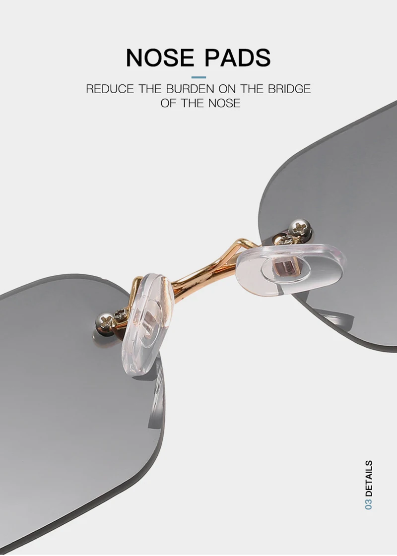 Mode Randlose Sonnenbrille Männer Frauen Klassische Leichte Sonnenbrille Für Männliche Luxus Rechteck Rahmenlose Brillen UV400 – Detail 5