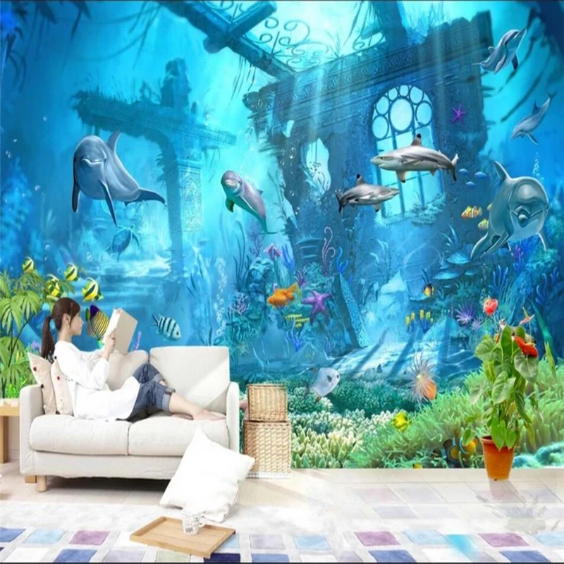 wellyu Customized large mural green wallpaper HD underwater world 3D background living room bedroom background wall wallpaper