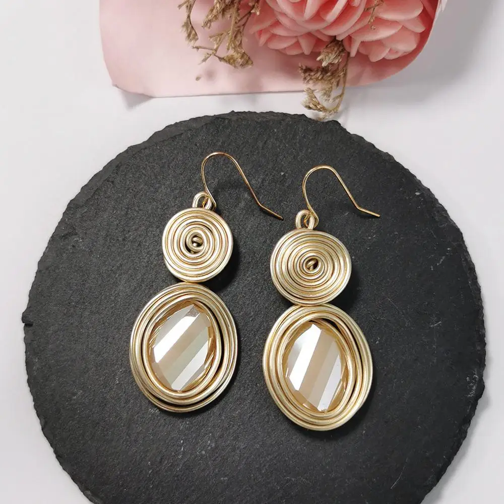 MANILAI Handmade Big Champagne Crystal Earrings For Women Fashion Gold Color Wire Helical Dangle Earrings Bohemia Jewelry