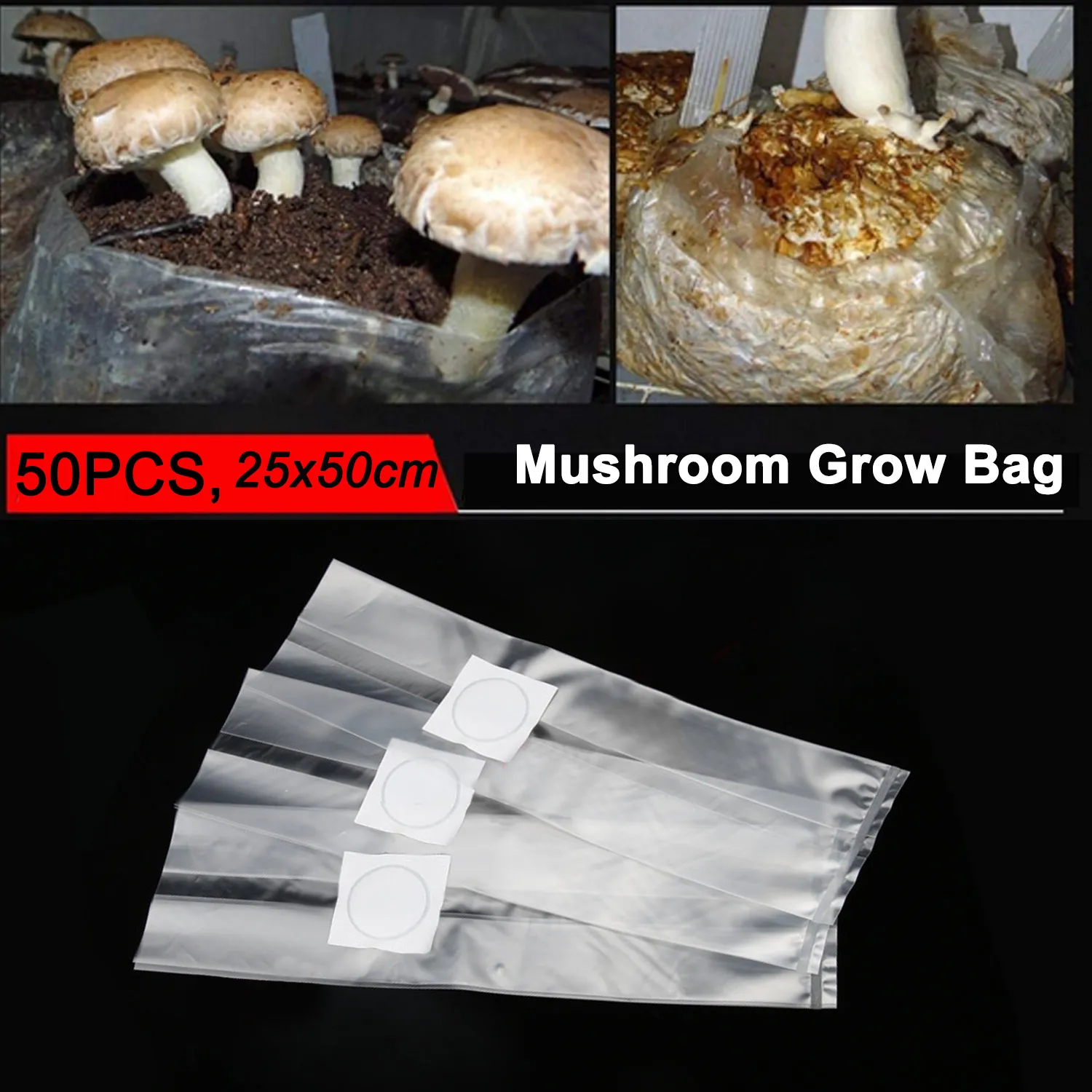 

Behogar 50pcs Mushroom Spawn Growing Bag 0.2 Micron Filter Breathable 6 Mil Edible Fungus Cultivation Bag for Gardening Planting