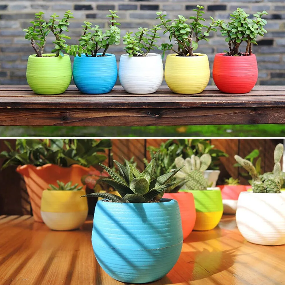 Mini Colourful Round Plastic Plant Flower Pots For Home Office Decor Succulent Plants Planters Potted Flowerpot Garden Tools