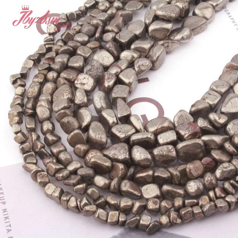 3-5,5-8,7-8mm Freeform Pyrite Silvers Gray Loose Beads Natural Stone Beads For DIY Necklace Bracelets Jewelry Making Strand 15\