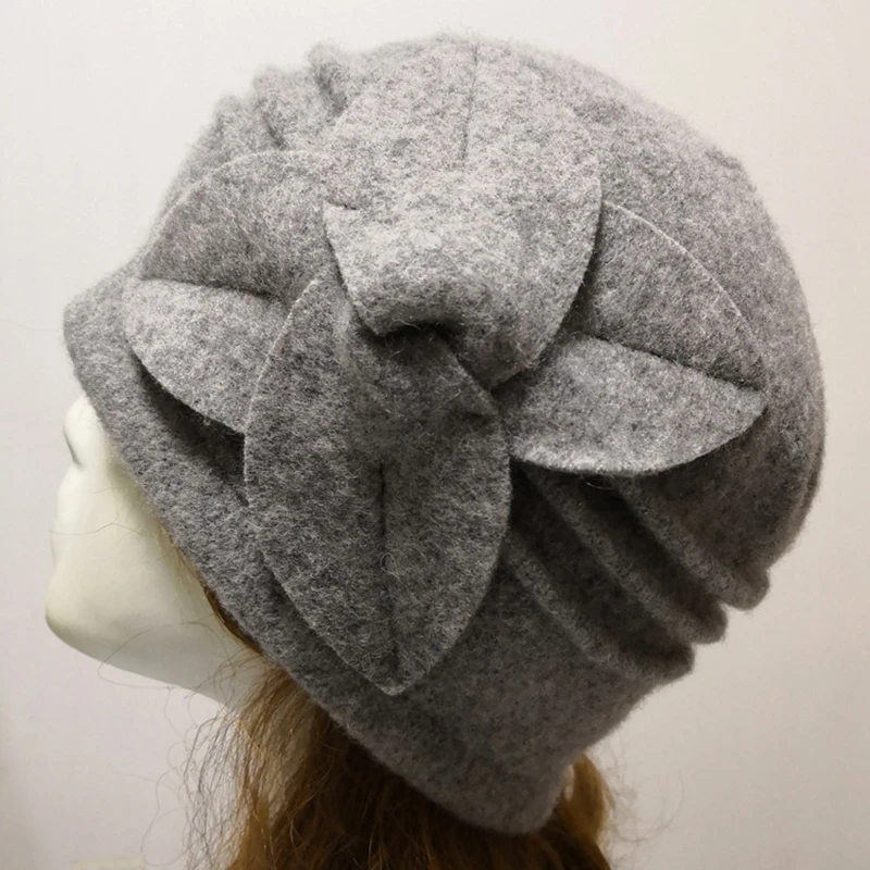 Vintage black woolen hat dome bow lotus leaf big hat lady autumn and winter hat temperament hat