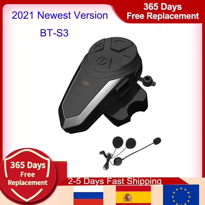 

2021 Version BT-S3 Intercomunicador Moto motocicleta motorcycle intercom IPX7 FM 1000M motorcycle intercom bluetooth