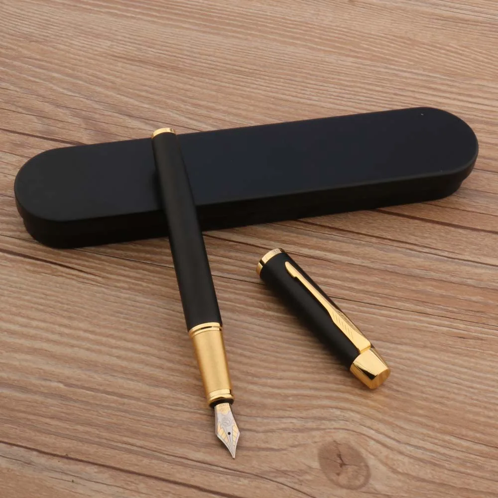 High Quality Stainless Steel 77 Fountain Pen Matte Black Feather Arrow Gold Calligraphy Office School Stationery Supplies