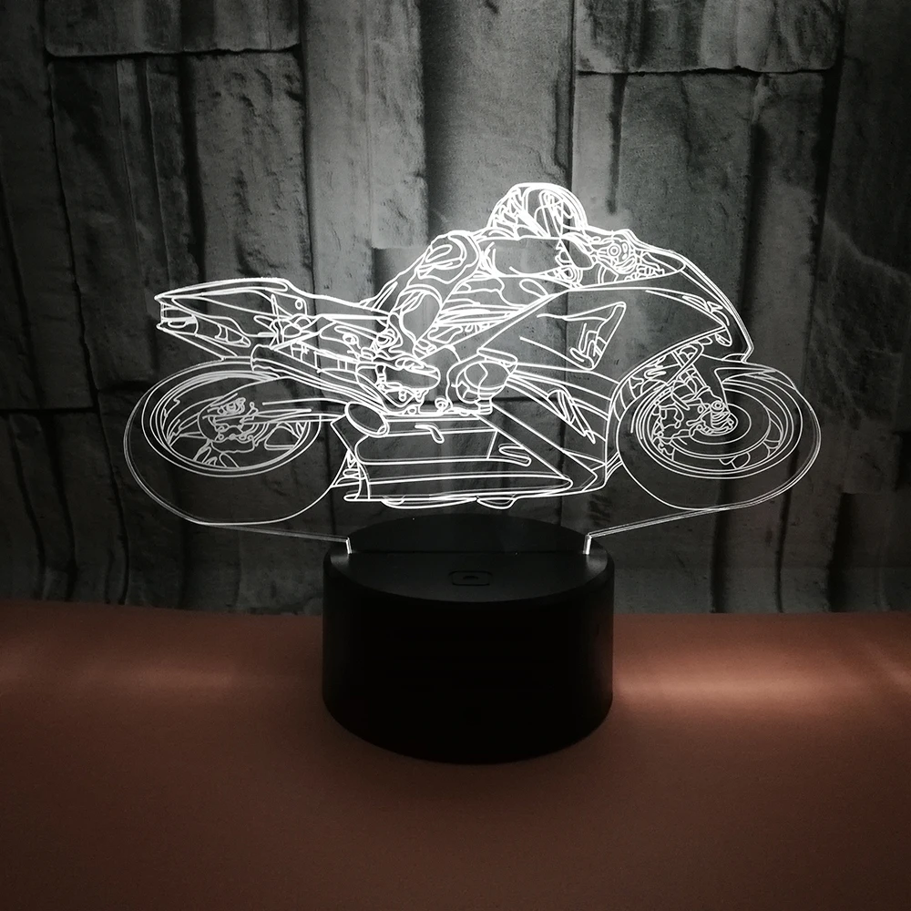 Novelty 3D Table Lamp 3D Motocross Bike Night Lights LED USB 7 Colors Sensor Desk Lamp as Holiday New Year Birthday Decor Gifts