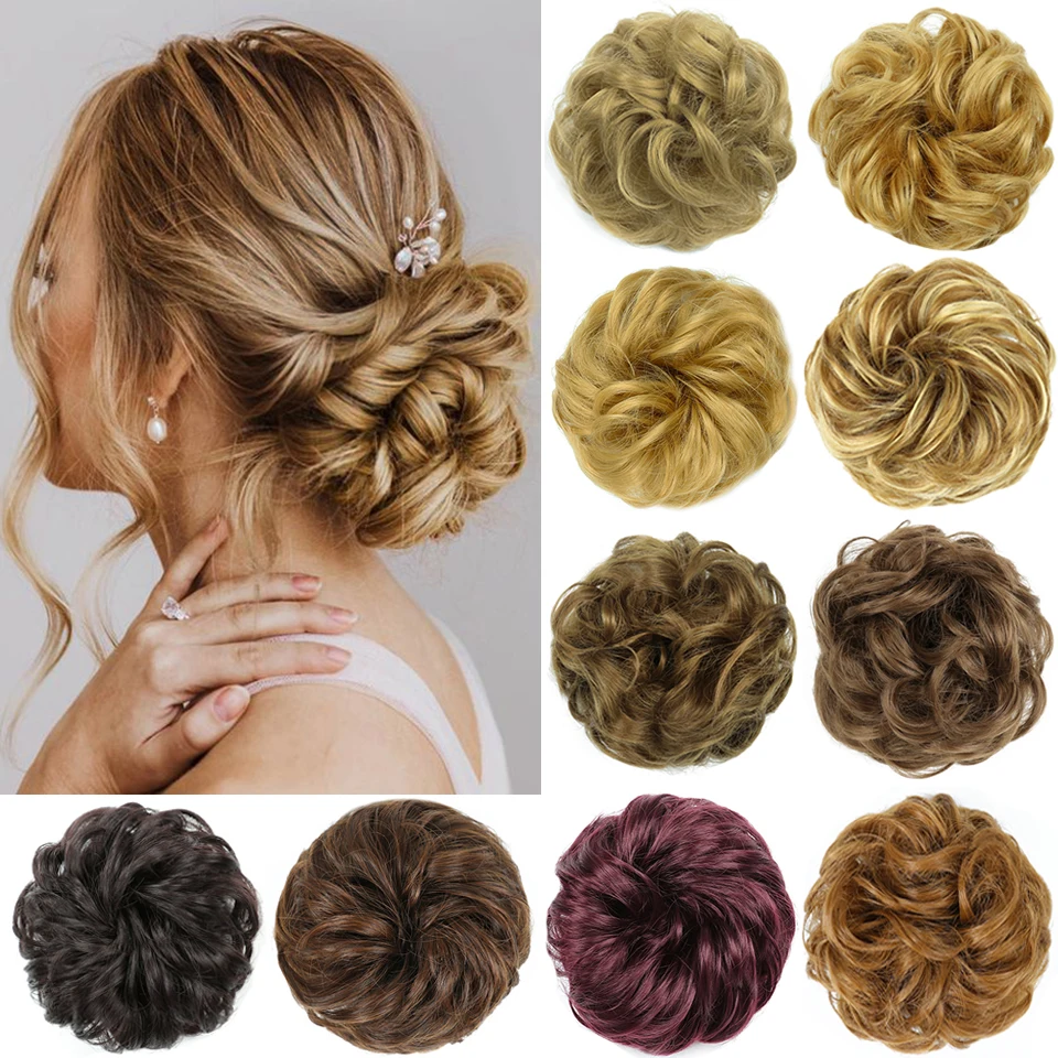 My-Diva Curly Chignon Messy Bun Rubber Band Ballet Bun Hair Accessories Wrap Synthetic Hair Ring Ponytails Extensions For Women