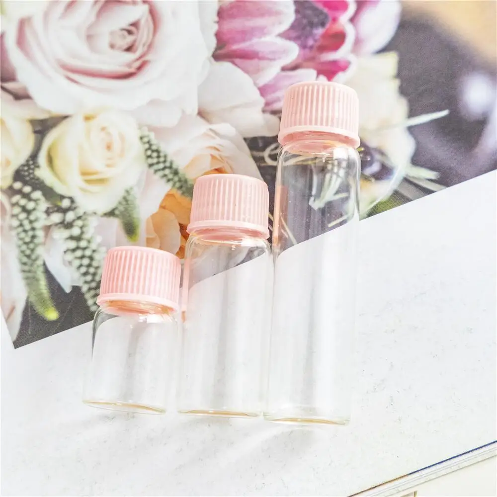 

Hyaline Glass Jars Pink Plastic Cover 2ml 4ml 6ml Vitreous Diameter 16mm Mini Clear Bottles Crafts Travel Perfume Vials 100Pcs