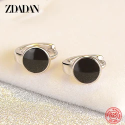 ZDADAN 925 Sterling Silver Round Black Hoop Earrings For Women Wedding Jewelry Gifts