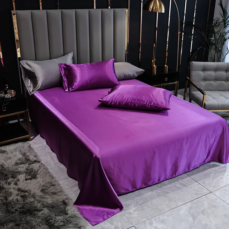 

Solid Color Imitated Satin Silk Sheet Set Summer Cool Flat Sheet Pillowcase Bedding Set Twin Full Queen King Bed Cover