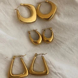 2024 Trendy Unusual 18K Gold Hoop Earrings For Women Vintage Oval Square Stainless Steel Jewelry for Women Hyperallergic Needles