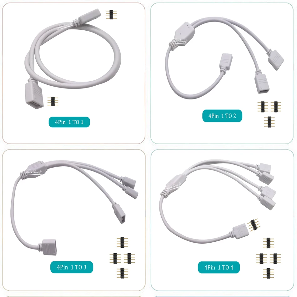 4 Pin 1 To 1 2 3 4 5 RGB Connector LED Strip Light Splitter Power Cable 4pin Female Wire for 5050 2835 TV Backlight Tape Lamp