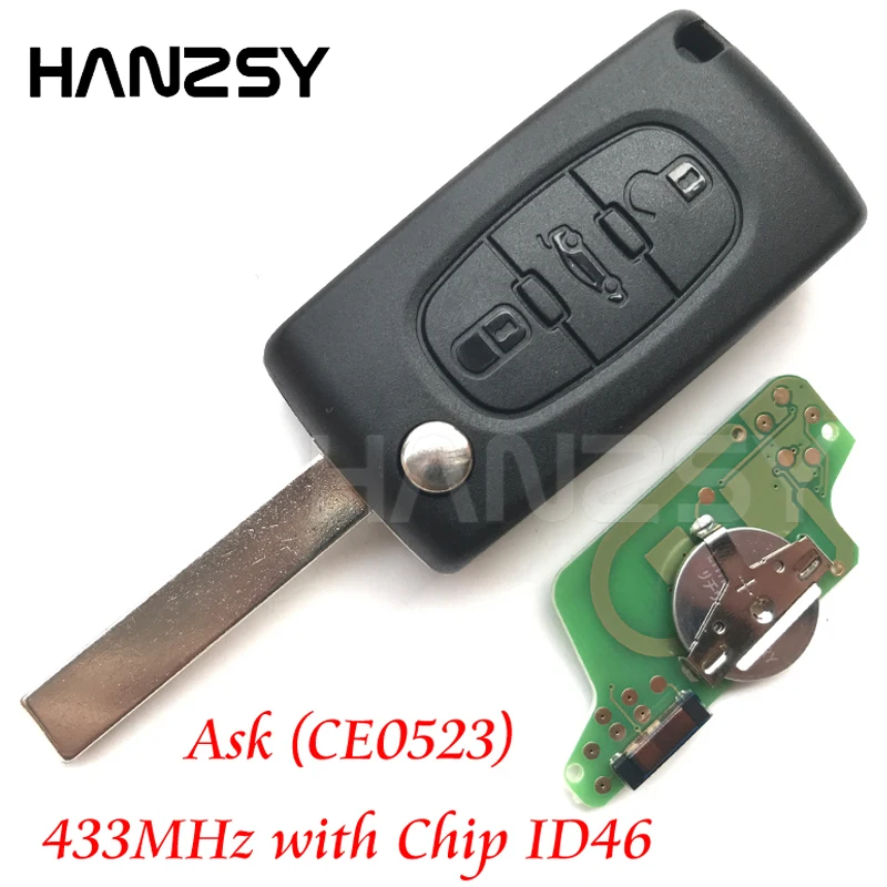 

3 Buttons 433MHz Flip Folding key For Peugeot 407 307 308 807 Partner Car Remote key with ID46 Chip CE0523 HU83/VA2 Blade