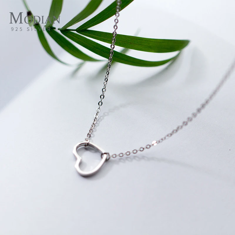 Modian 3 Color Fashion Romantic Simple Hearts Pendant Necklaces For Women 100% 925 Sterling Silver Charm Anniversary Jewelry