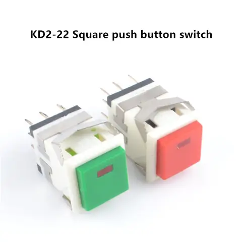 KD2-22 사각형 LED 조명 작은 사각형 푸시 버튼 스위치, 순간 ON (ON)