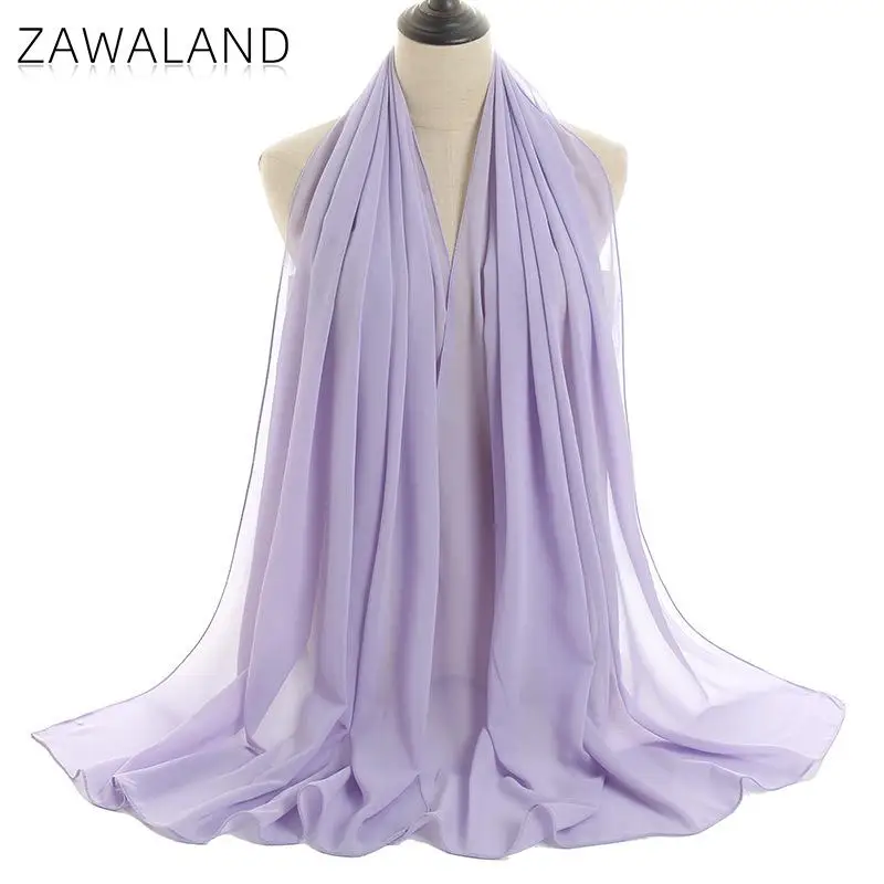 Zawaland Fashion Women Scarves Bubble Chiffon Hijab Scarf Solid Color Shawls Soft Long Wrap Headband Scarf for Spring Summer