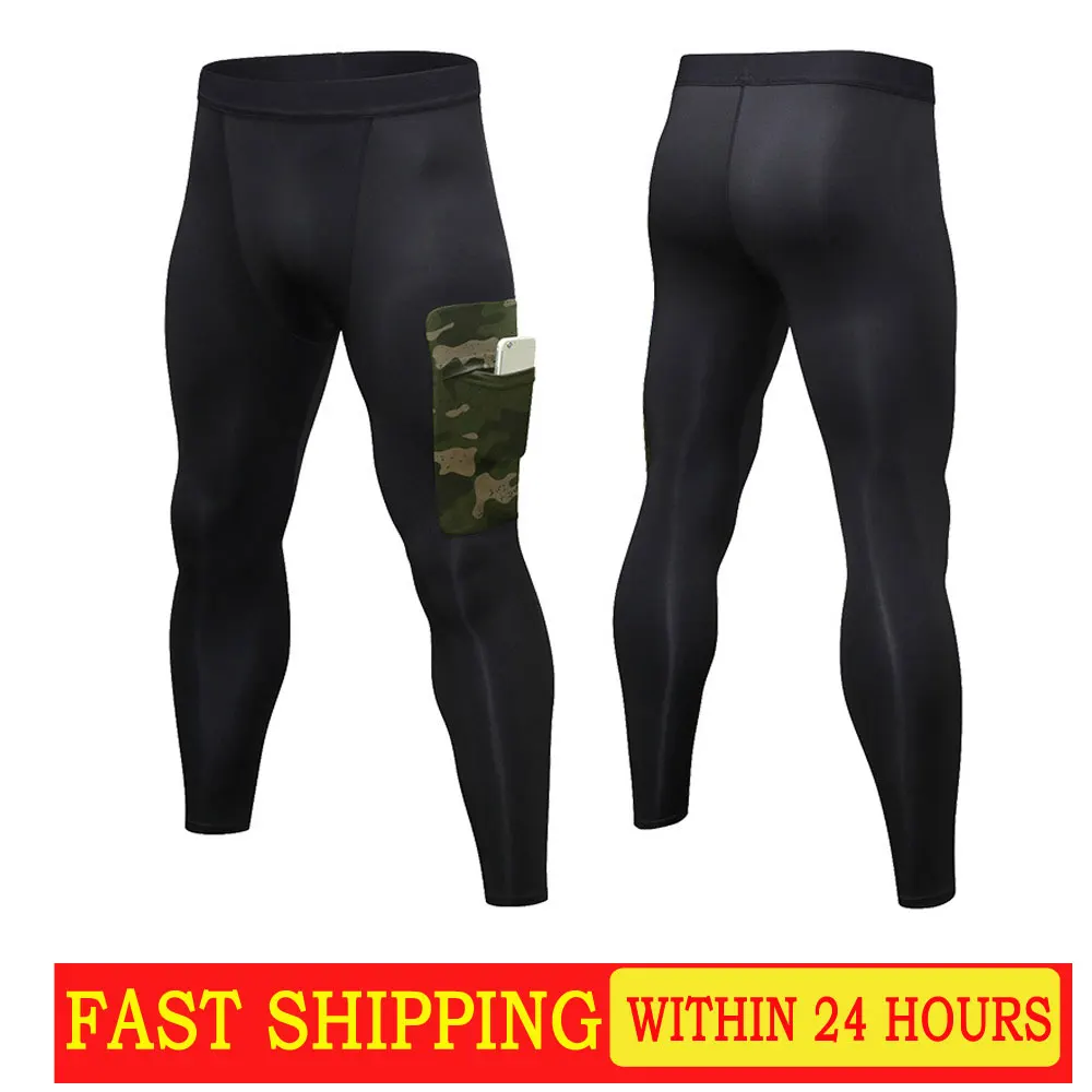 New Men\'s Fitness pants Camo Pocket PRO Training Running Speed Dry High Stretch Sportswear pants Hiking tights cycling pants