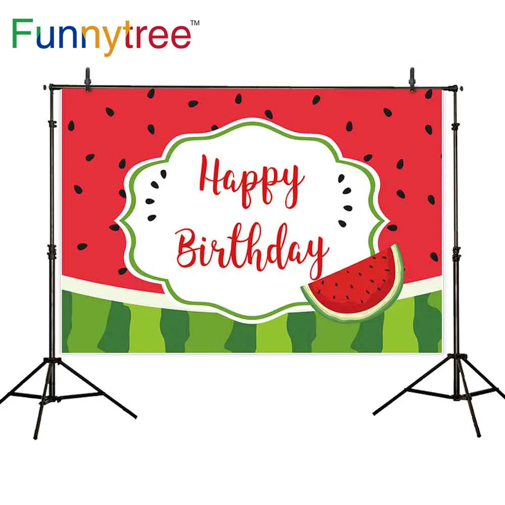 

Funnytree Watermelon Birthday Party Photography Backdrop Fun Background Child Portrait Photophone Baby Shower for Photo Studio