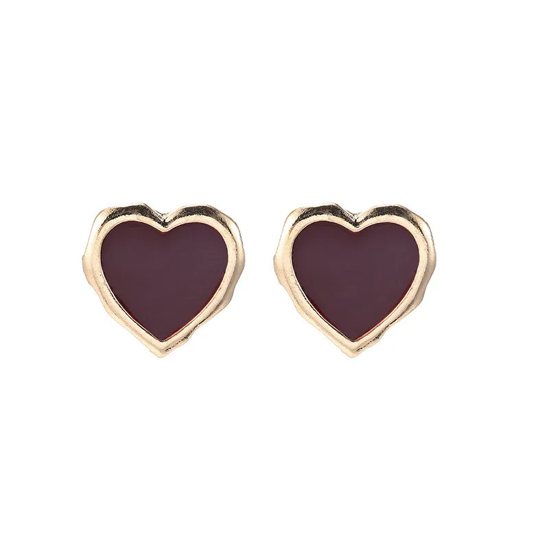 Red Drop Glaze Heart Earrings Simple Design Exquisite Elegant Short Female Temperament Korean Ear Jewelry Wedding Accessories