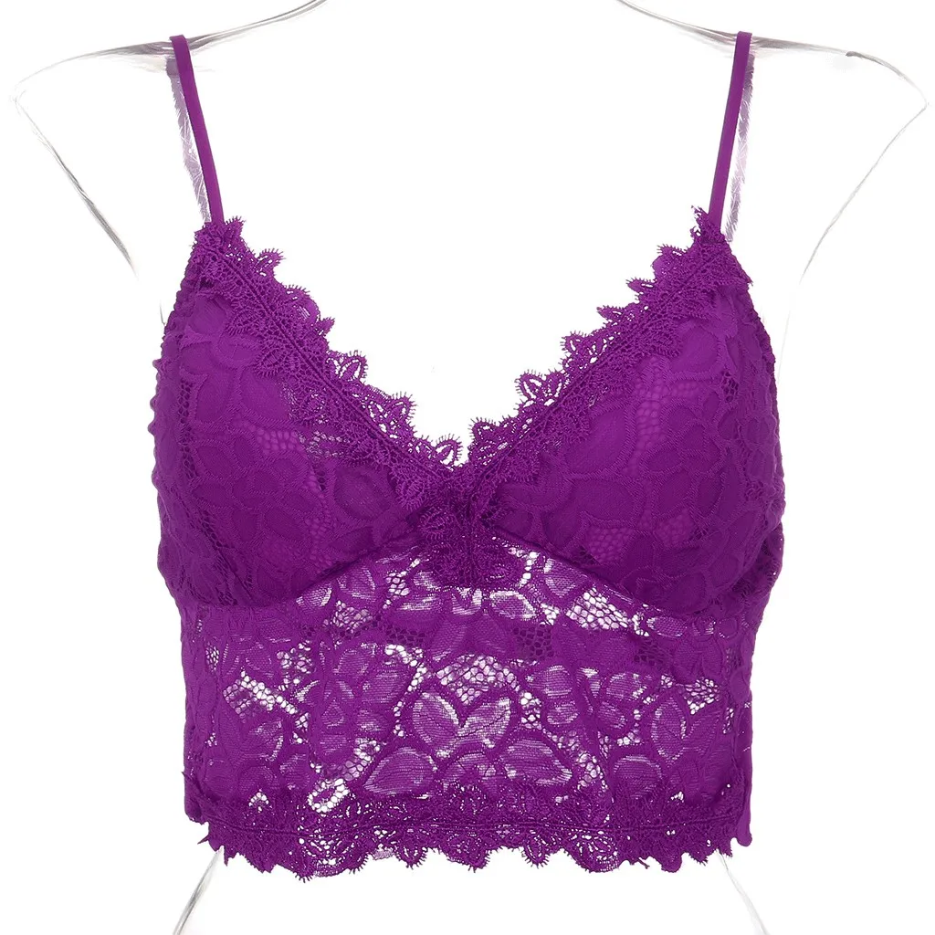 Purple Lace crop top Women 2020 Camisole  Vest Crop Wireless Bra Lingerie Sexy V-neck Sleeveless Camisole Mujer #YJ