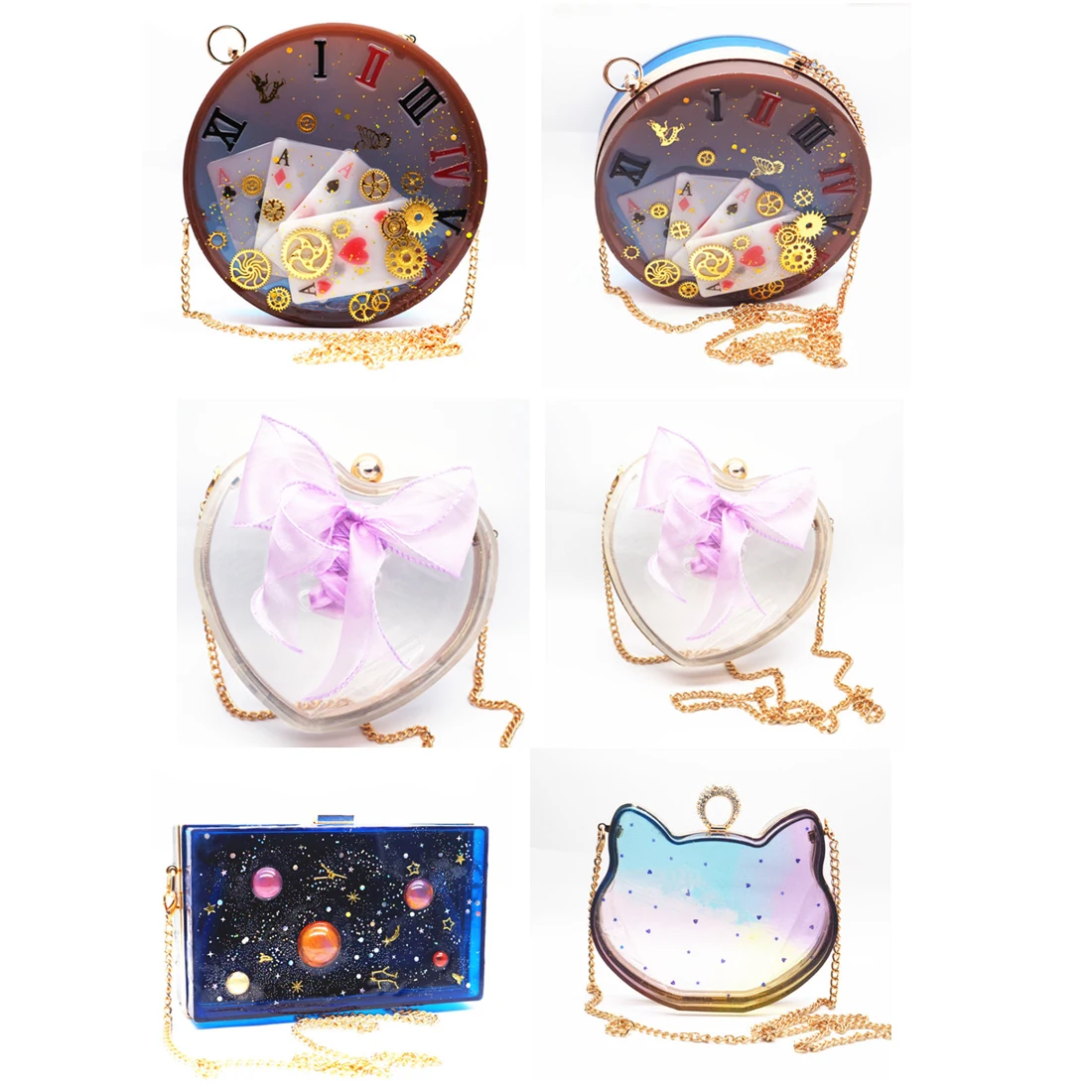 DIY Crystal Epoxy Resin Women Bag Mold Handmade Creative Chain Bag Transparent Silicone Mould Trendy Lady Handbag Craft Making