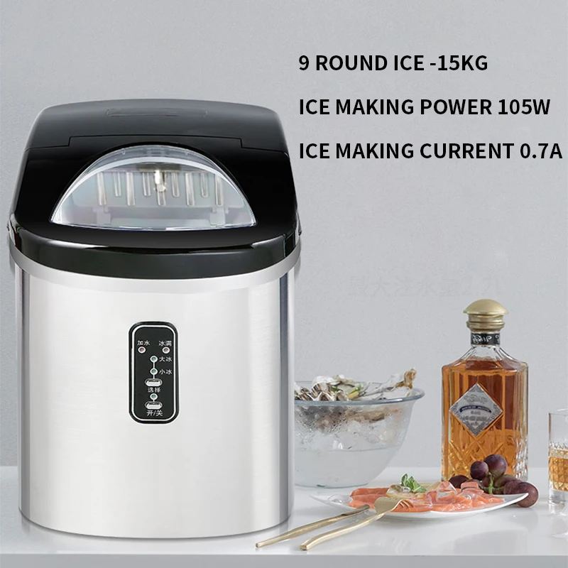 Pembuat Es 15Kg Mini Kecil Rumah Tangga Baja Nirkarat Desktop Manual Komersial Bar Mesin Pembuat Es Batu
