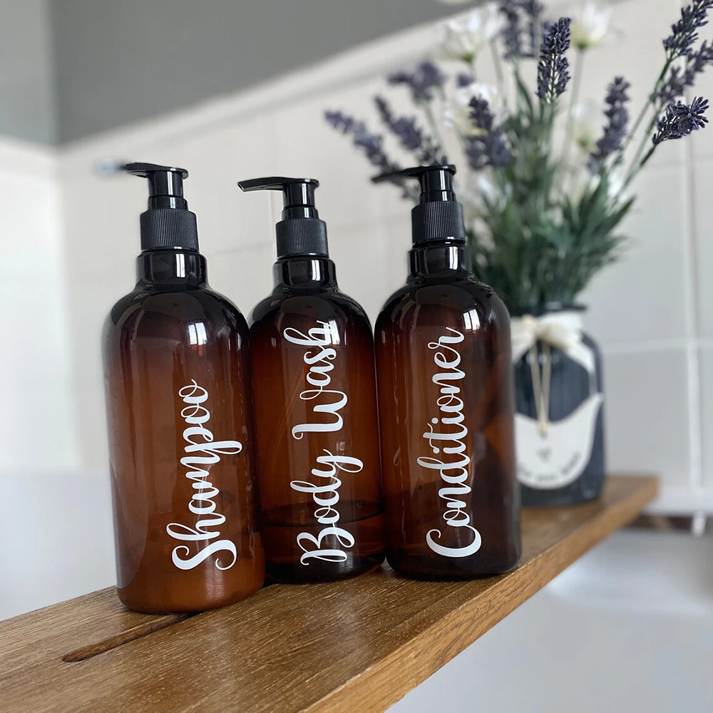 3Pcs Shampoo Conditioner Bodywash Bottle Label Decal Sticker Bathroom Shower Room Spa Slaon Vinyl Decor