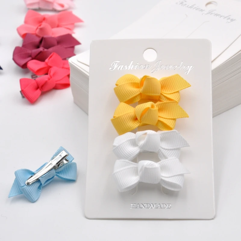 Set of 4 Tiny Grosgrain Ribbon Bow Hair Clips 1.4inch Cute Baby Bow Hairpins Toddler Girl Hair Accessory