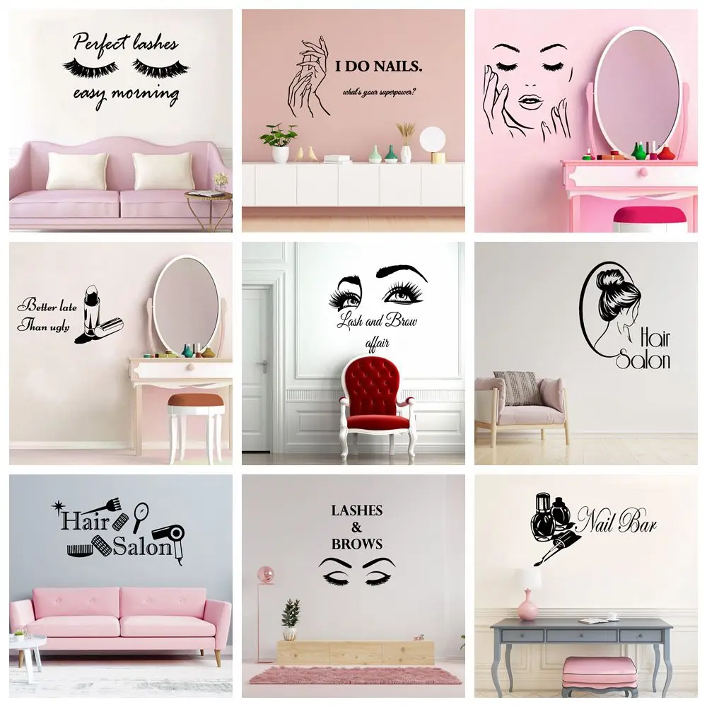 Cartoon Beauty salon Home Decorations Pvc Decal For Home Decor Living Room Bedroom Background Wall Art Decal Drop Shipping