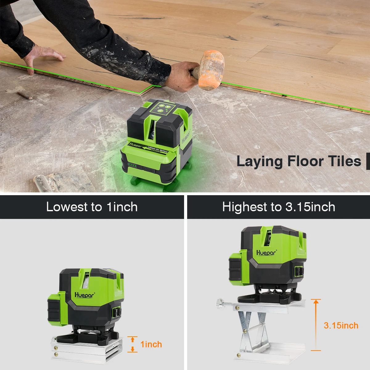 Huepar OSRAM 6 Líneas Láser autonivelante Nivel 2 Vertical y 360 °   Nivel láser verde de línea horizontal y punto de plomería con estuche rígido