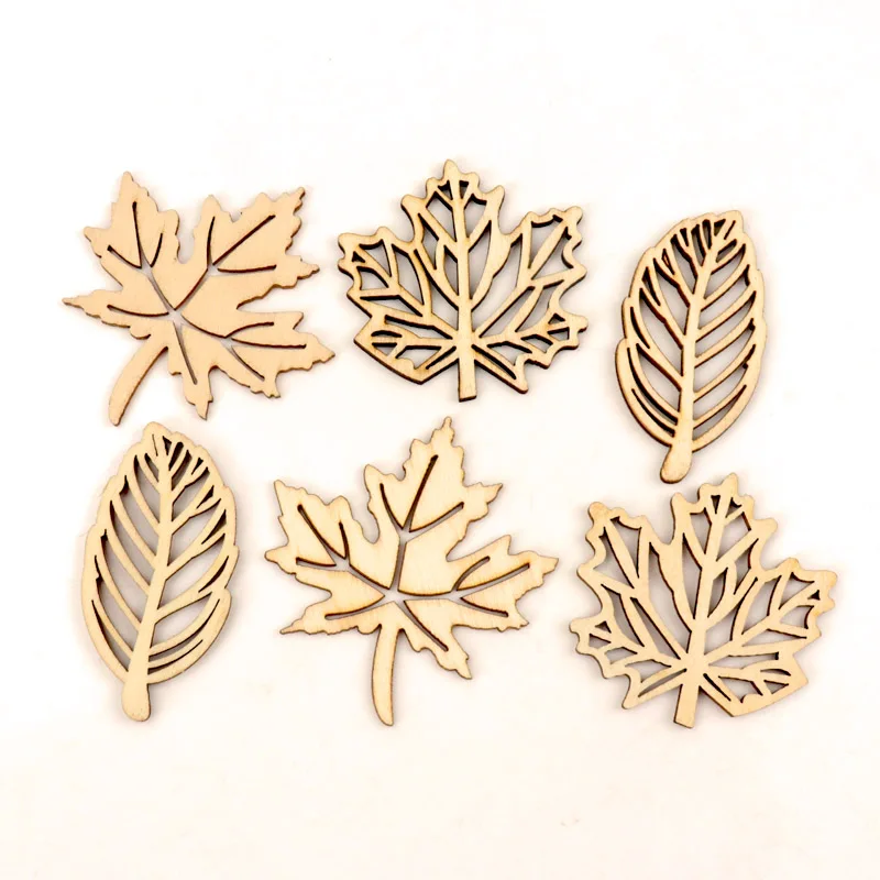 Natual Wooden Leaves Pattern Scrapbooking Painting Craft Handmade Accessory Sewing Home Decoration DIY 50-52mm 10pcs