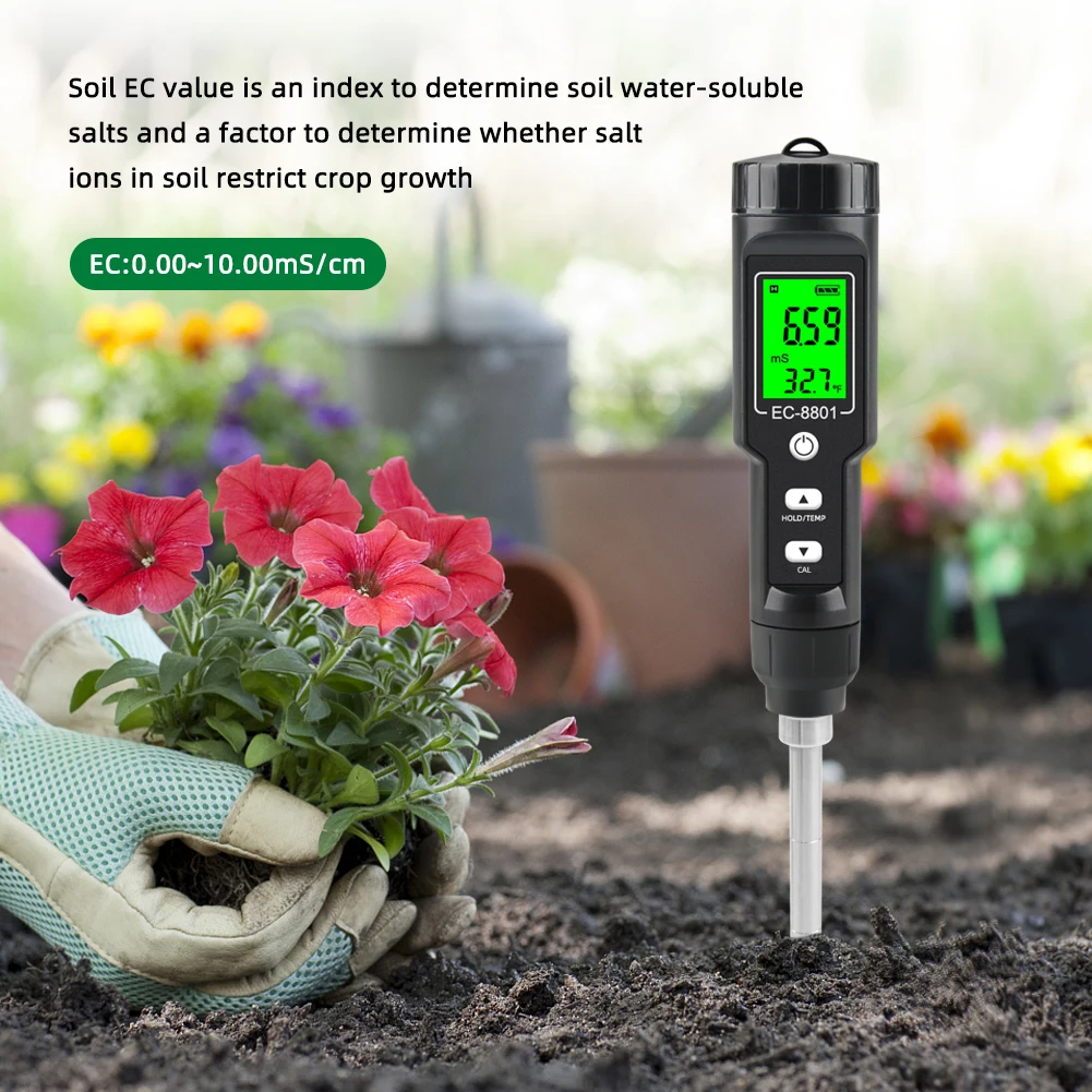 Yieryi Solo Tester Ferramentas, Tester Solo, Hand Digital Garden Meter, vasos de plantas, jardinagem, Agricultura Farm, CE, TEMP, 0-10.00 MS/cm