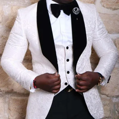 2023 African Nigeria Mens Wedding Suit Groom Tuxedos Groom Suit Wedding Tuxedo for Groom (Jacket +Pants+Vest+Bowtie)