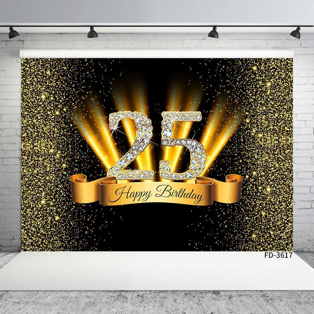 Happy 50th 40 30 25 18 Birthday Party Photo Background Props Gold Polka Dot Sequins Poster Photography Backdrops Photo Studio