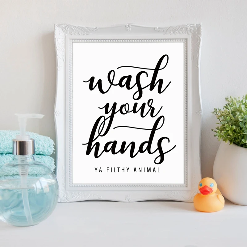 Wash Your Hands You Filthy Animal Wall Art Canvas Poster Print Funny Bathroom Quotes Art Painting Black Typography Home Decor