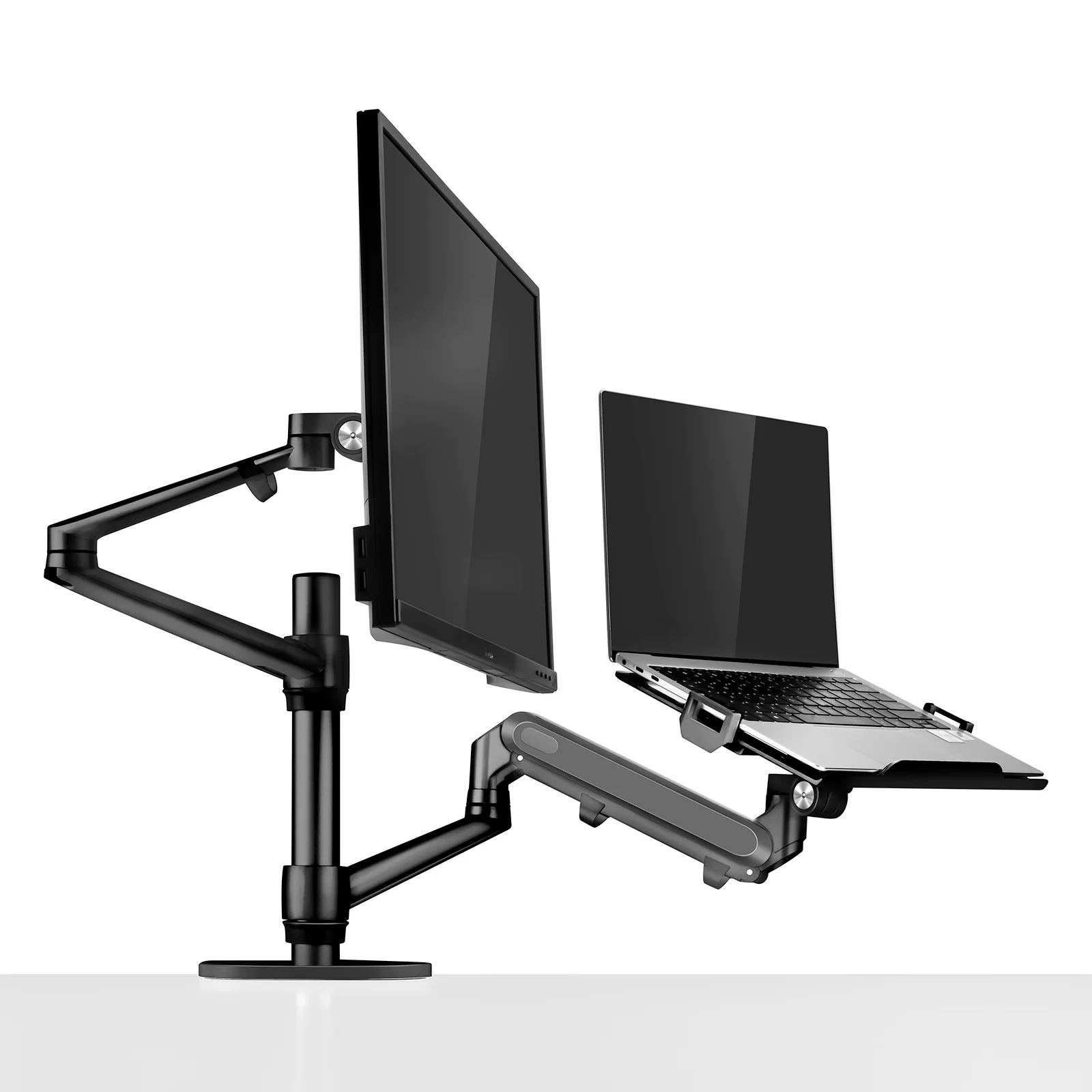 OL-3L PRO Aluminum Height Adjust Desktop 17-32 inch Monitor Mount Gas Spring Arm+12-17 inch Laptop Holder Stand Full Motion