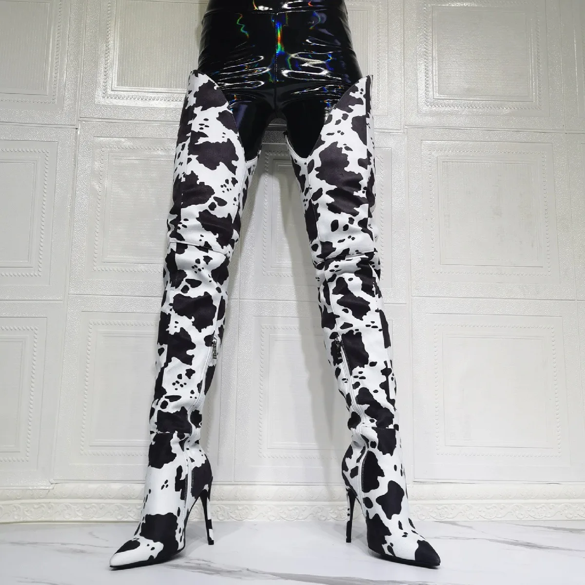 

New Plus Size 34-47 Ins Sexy White Cow Print Over The Knee Boots Women 2021 Thin High Heels Thigh High Lady Boots Shoes Woman