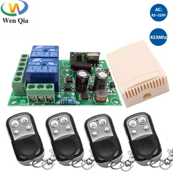 Control remoto inalámbrico Universal, receptor y transmisor de relé RF para puerta de garaje y Control de puerta, 433MHz, AC220V, 2 canales