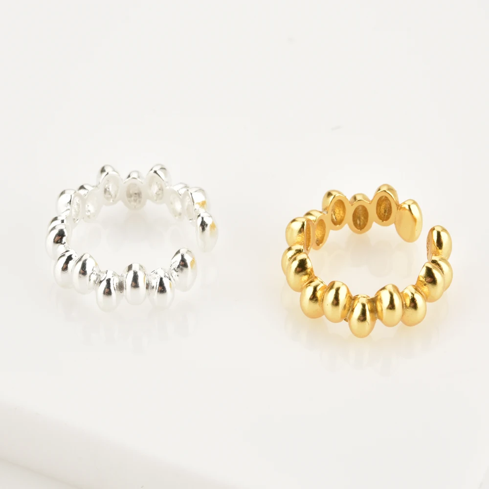 ANDYWEN 925 Sterling Silver Gold Beads Charms Ear Cuff Earring Earcuff None Piercing Clips Cuffs Women Party Rock Fine Jewelry