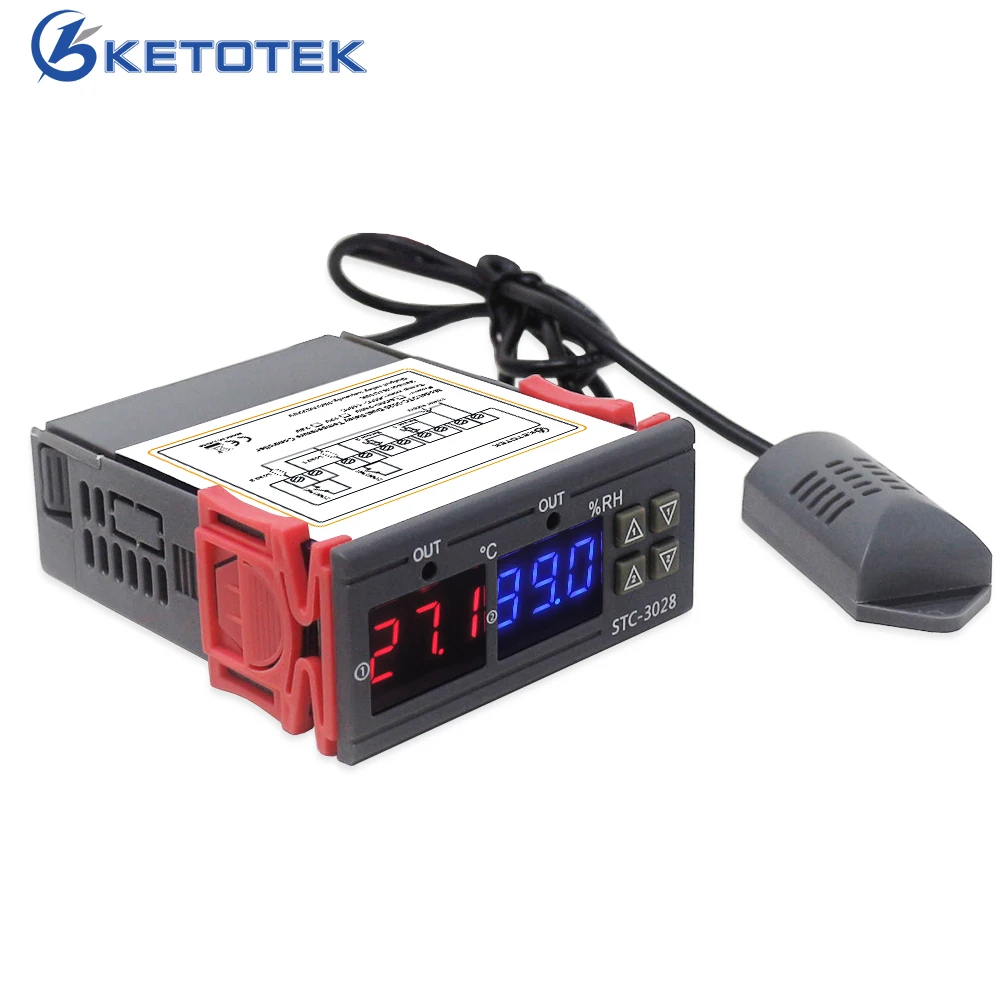 STC-3028 Dual Digital Thermostat Hygrostat Relay Temperature Humidity Controller Regulator Thermometer Hygrometer Control Switch